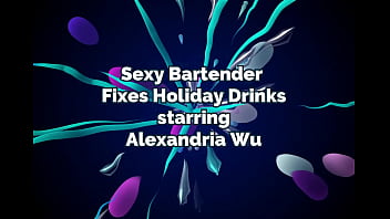 Thin Asian Cocktail Waitress Fixes Holiday Drinks